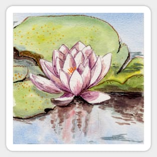 lotus zen pond watercolor painting Sticker